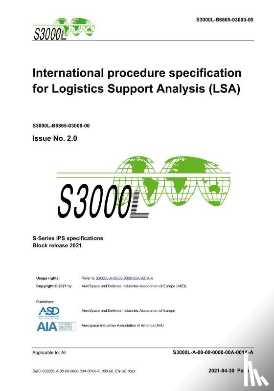 Asd - S3000L, International procedure specification for Logistics Support Analysis (LSA), Issue 2.0