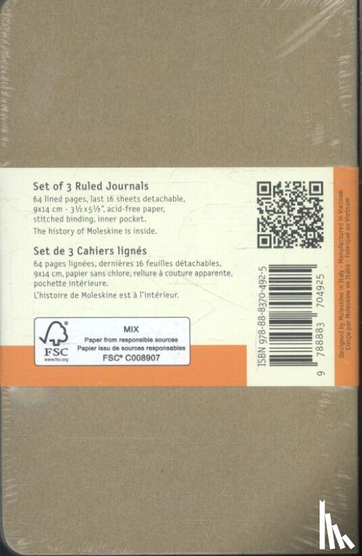 Moleskine - Moleskine Cahier pocket liniert packpapierbraun DIN A6. 3er Pack