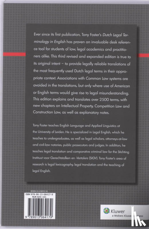 Foster, Tony - Dutch Legal Terminology in English