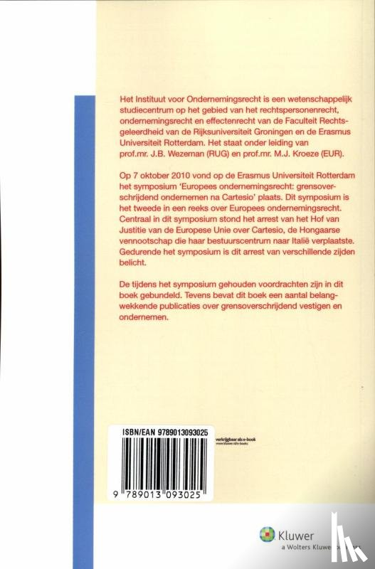 Hijink, J.B.S, Verbrugh, M.A. - Europees ondernemingsrecht: grensoverschrijdend ondernemen na cartesio