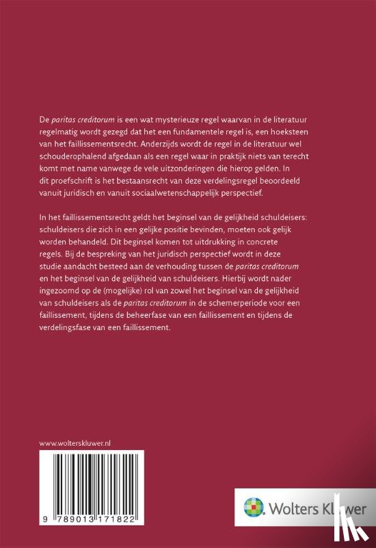  - De rol van de paritas creditorum bij een faillissement