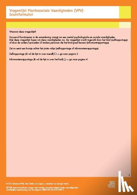 Ploeg, J.D. van der, Scholte, E.M. - Vragenlijst Psychosociale Vaardigheden (VPV) - scoreformulieren