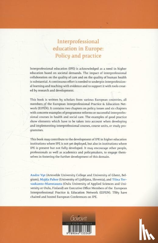 Vyt, André, Pahor, Majda, Tervaskanto-Maentausta, Tiina - Interprofessional education in europe: policy and practice