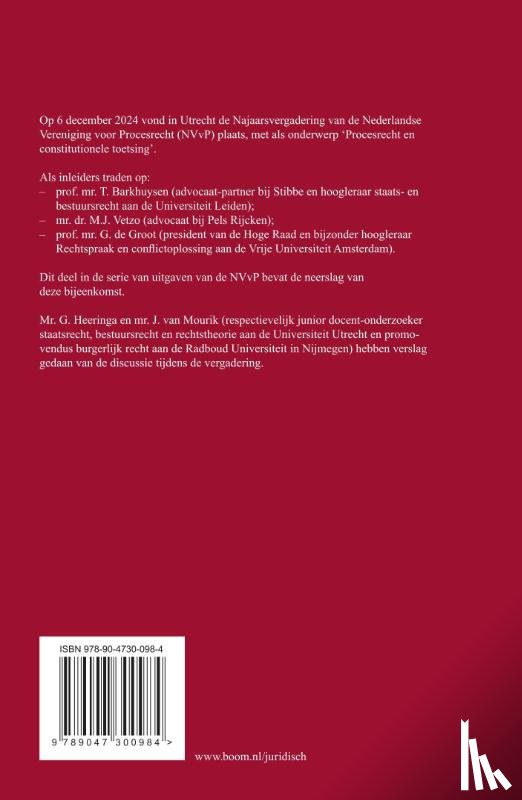 Barkhuysen, T., Vetzo, M.J., Groot, G. de - Procesrecht en constitutionele toetsing