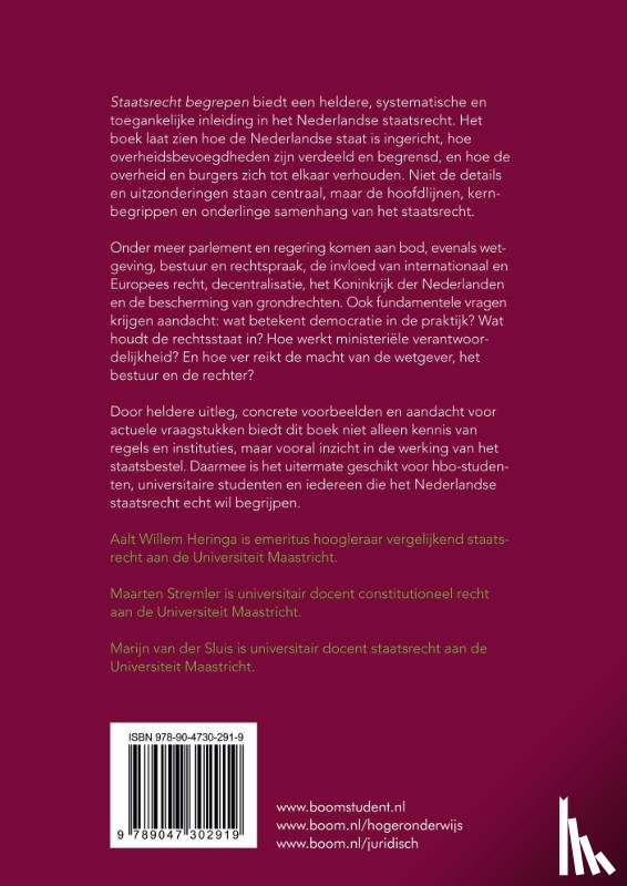 Stremler, Maarten, Sluis, Marijn van der, Heringa, Aalt Willem - Staatsrecht begrepen
