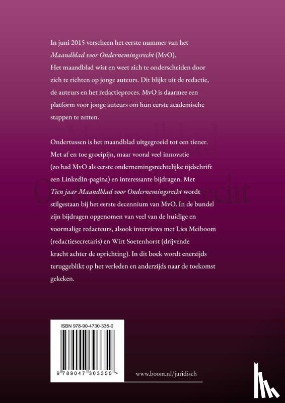  - Tien jaar Maandblad voor Ondernemingsrecht