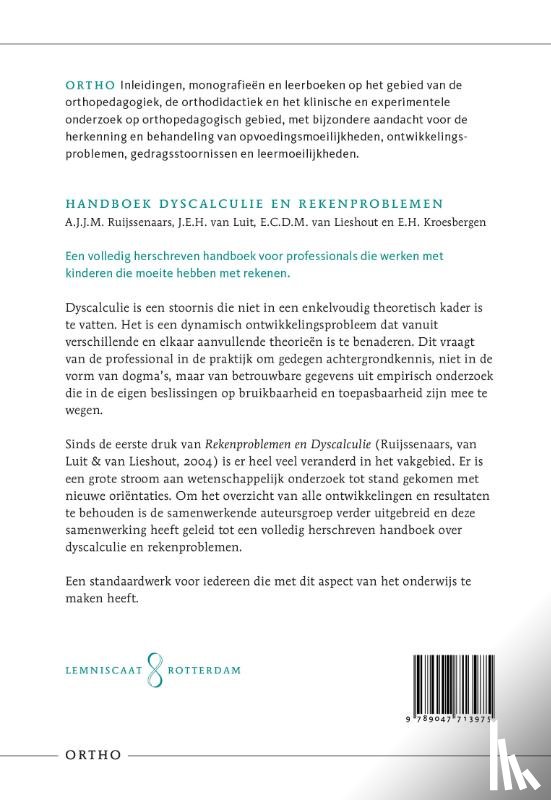 Ruijssenaars, A.J.J.M., Luit, J.E.H. van, Lieshout, E.C.D.M. van, Kroesbergen, E.H. - Handboek dyscalculie en rekenproblemen