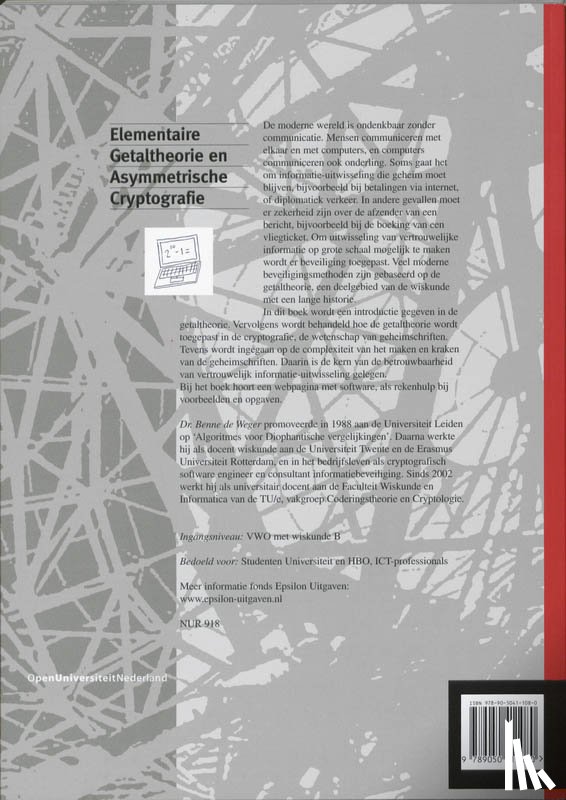 Weger, B.M.M. de - Elementaire getaltheorie en asymmetrische cryptografie