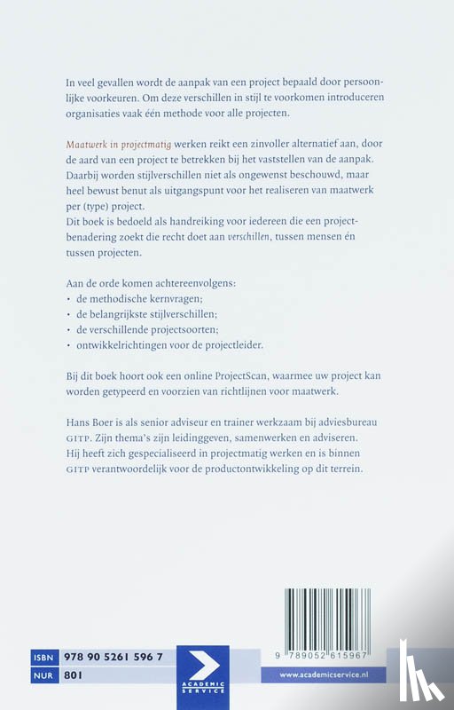 Boer, H. - Maatwerk in projectmatig werken