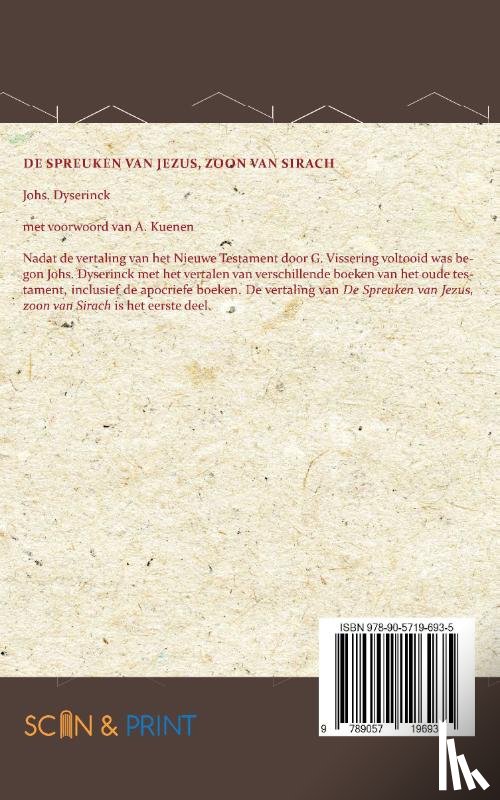 Dyserinck, Johs, Kuenen, A. - De Spreuken van Jezus, de zoon van Sirach