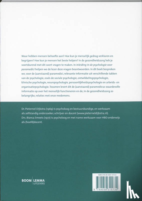 Dijkstra, Pieternel, Smeets, B. - Inleiding in de psychologie voor paramedici