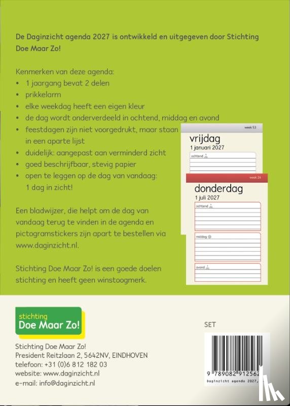 Doe Maar Zo!, Stichting - Daginzicht agenda 2027 : de agenda om niet te vergeten