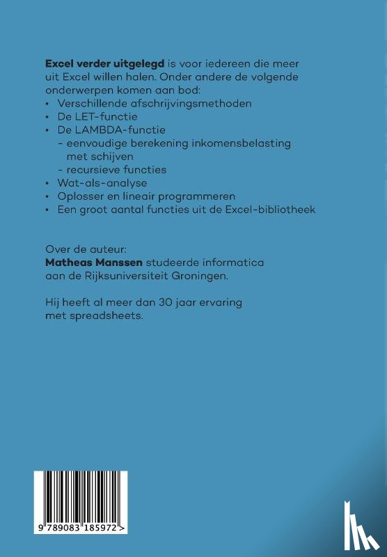 Manssen, Matheas - Excel verder uitgelegd
