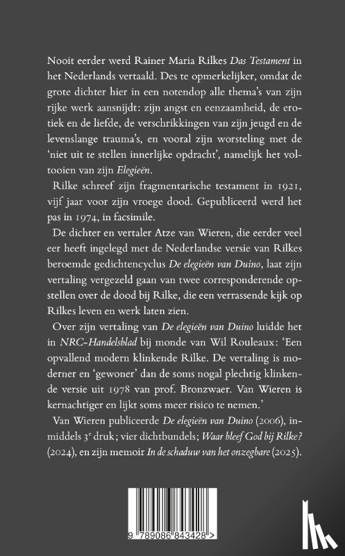 Rilke, Rainer Maria, Wieren, Atze van - Rilke en zijn Testament