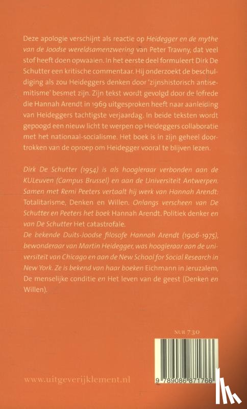 Schutter, Dirk De, Arendt, Hannah - Martin Heidegger – een apologie