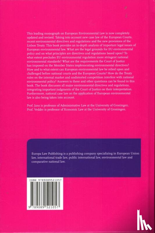 Jans, Jan H., Vedder, Hans H.B. - European environmental law