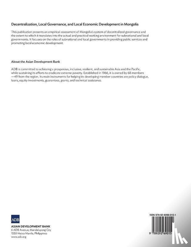 Asian Development Bank - Decentralization, Local Governance, and Local Economic Development in Mongolia