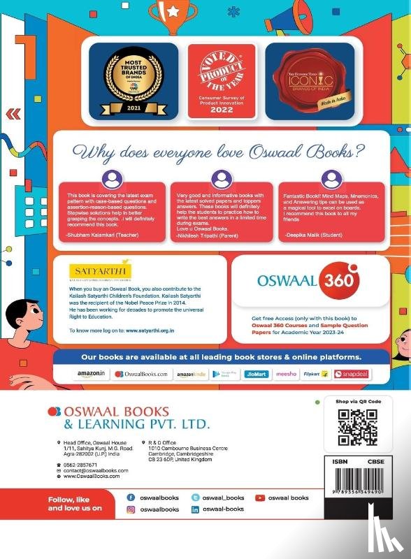 Oswaal Editorial Board - Oswaal CBSE Class 12 Mathematics Question Bank 2023-24 Book
