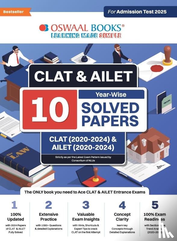 Oswaal Editorial Board - Oswaal CLAT & AILET 10 Previous Years Solved Papers - Year-Wise | CLAT (2020 -2024) & AILET (2020 - 2024) For Admission Test 2025