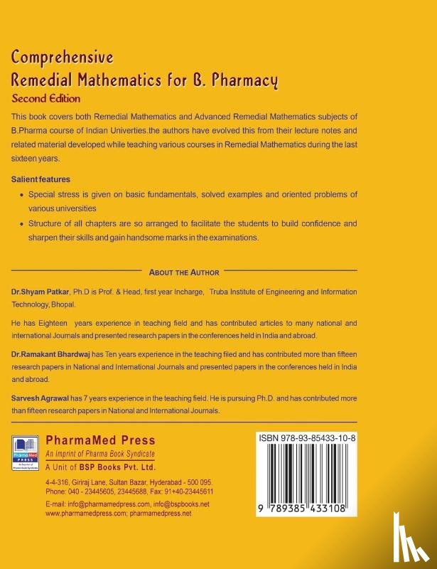 Patkar, Shyam, Bhardwaj, Ramakant, Agarwal, Sarvesh - Comprehensive Remedial Mathematics for Pharmacy