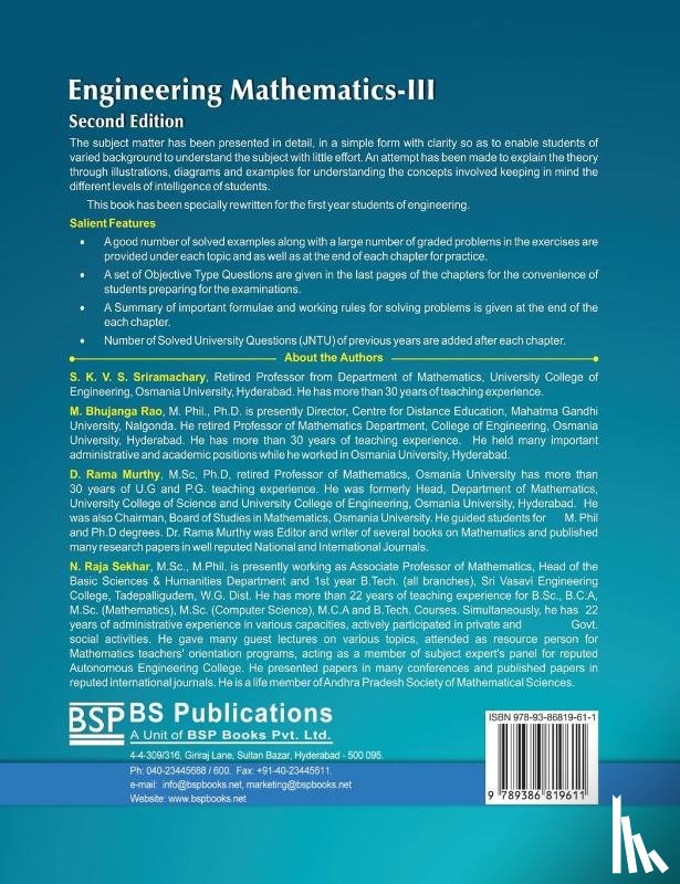 Sriramachary, S K V S, Bhujanga Rao, M, Rajasekhar, N - Engineering Mathematics-III