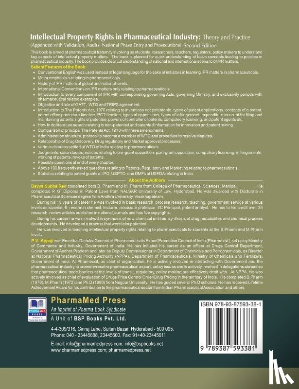 Rao, Subba Bayya, Appaji, P V - Intellectual Property Rights in Pharmaceutical Industry
