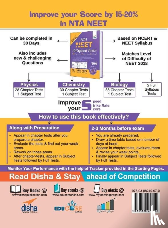 Disha Experts - NTA NEET 101 Speed Tests (96 Chapter-wise + 3 Subject-wise + 2 Full)