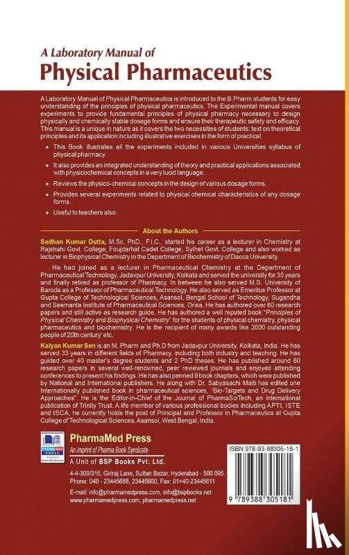 Dutta, Sadhan Kumar, Sen, Kalyan Kumar - A Laboratory Manual of Physical Pharmaceutics