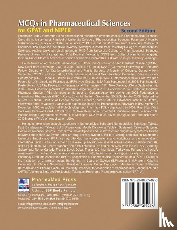 Reddy, Prabhakar Verrareddy - MCQs in Pharmaceutical Sciences for GPAT and NIPER