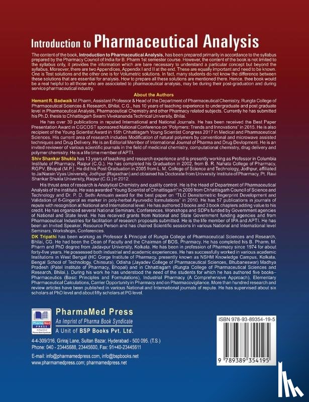 Badwaik, R R, Shukla, Shiv Shankar, Tripathi, Dulal Krishna - Introduction to Pharmaceutical Analysis