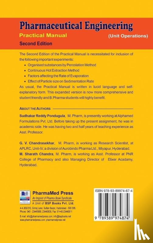 Pondugula, Sudhakara Reddy, Chandrasekhar, G V - Pharmaceutical Engineering