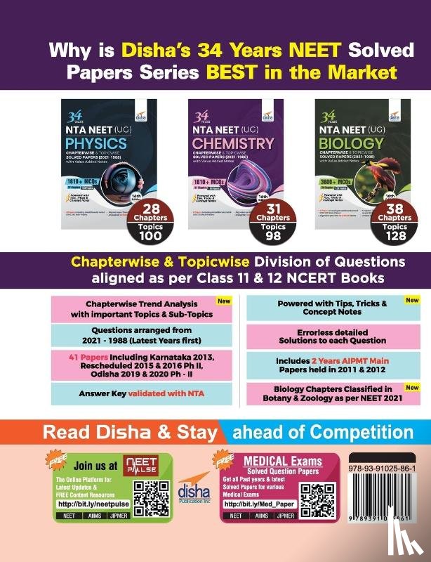 Experts, Disha - 34 Years NTA NEET (UG) CHEMISTRY Chapterwise & Topicwise Solved Papers with Value Added Notes (2021 - 1988) 16th Edition