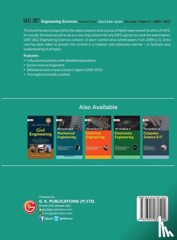 G K Publications (P) Ltd - GATE 2022 - Engineering Sciences - Previous Years' Solved Papers 2009-2021 (Section-Wise)