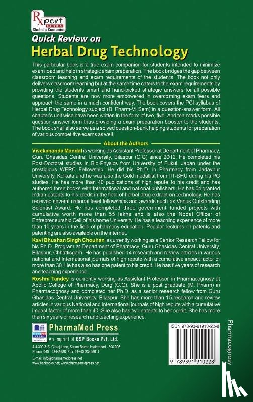 Mandal, Vivekananda, Chouhan, Kavi Bhushan Singh, Tandey, Roshni - Quick Review on Herbal Drug Technology