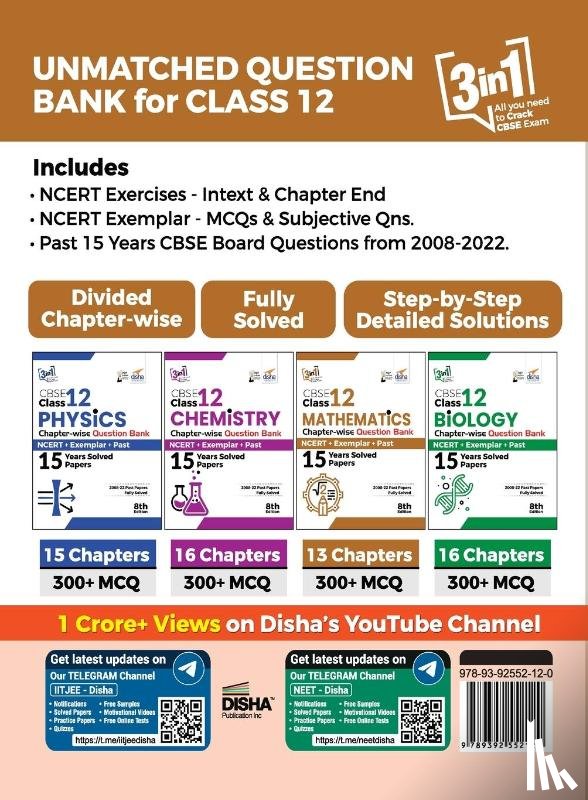 Disha Experts - CBSE Class 12 Mathematics Chapter-wise Question Bank - NCERT + Exemplar + PAST 15 Years Solved Papers 8th Edition