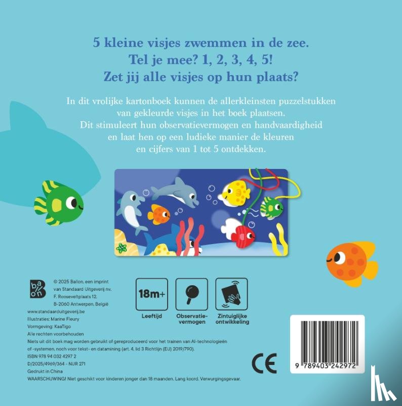  - 5 kleine visjes (kartonboek met puzzelstukken aan koord)