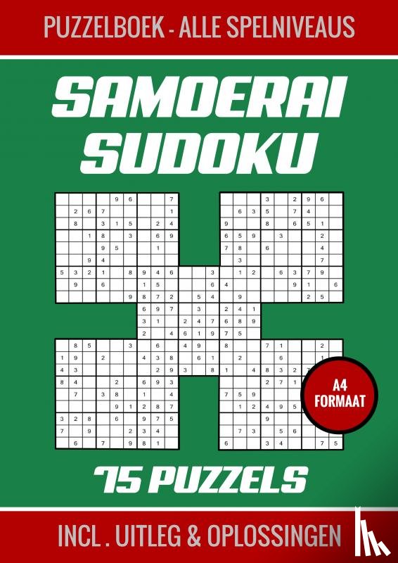 Boekenshop, Kerstcadeau - Samoerai Sudoku - Puzzelboek met 75 Puzzels - Alle Spelniveaus