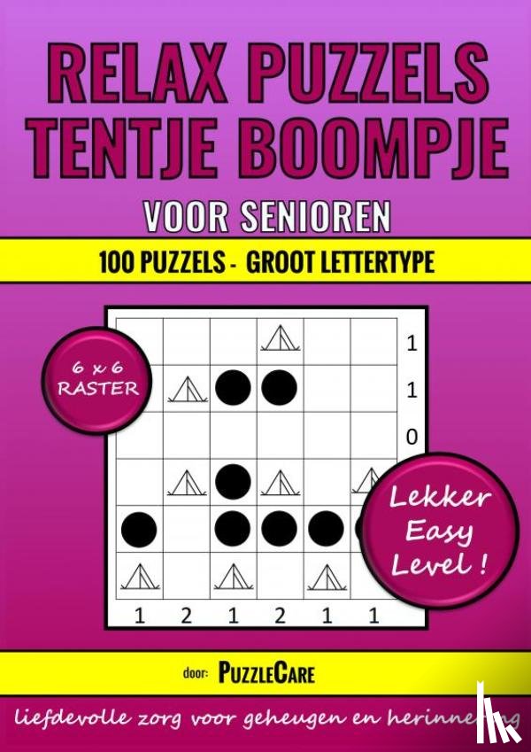Care, Puzzle - Relax Puzzels: Tentje Boompje voor Senioren 6x6 Raster - 100 Puzzels Groot Lettertype - Lekker Easy Level!