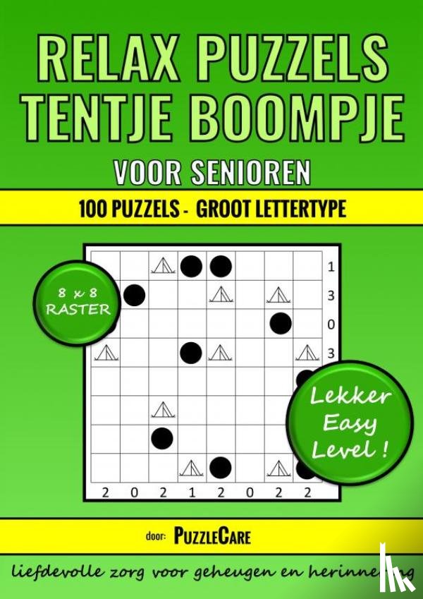 Care, Puzzle - Tentje Boompje Relax Puzzels voor Senioren 8x8 Raster - 100 Puzzels Groot Lettertype - Lekker Easy Level!