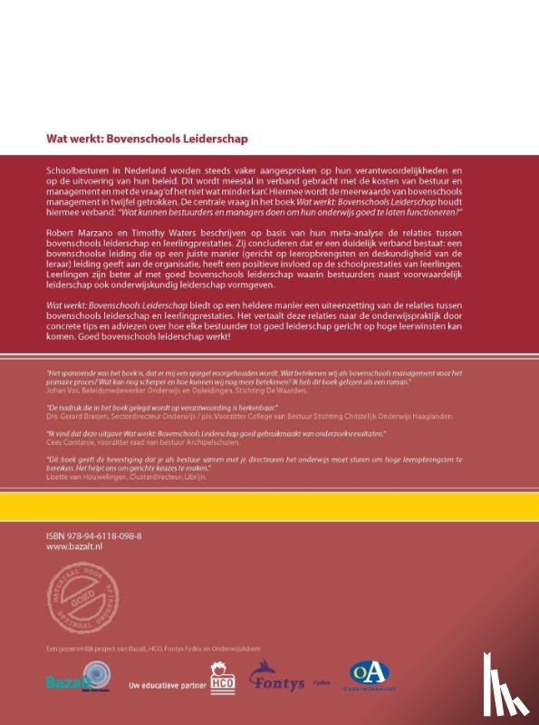 Marzano, Robert J., Waters, Timothy - Wat werkt: Bovenschools Leiderschap