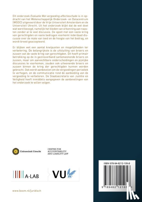 van Wees, K.A.P.C., Rijnhout, R, Akkermans, A.J., Kuiper, B.A., Elbers, N.A., Dalhuisen, L., Van, A.J. - Evaluatie Wet vergoeding affectieschade