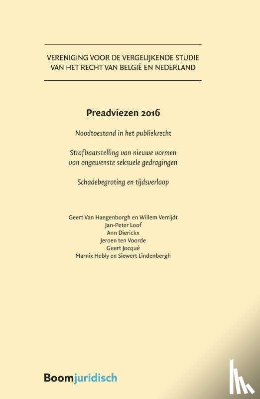 Haegenborgh, Geert van, Verrijdt, Willem, Loof, Jan-Peter, Dierickx, Ann, Voorde, Jeroen ten, Jocqué, Geert, Hebly, Marnix, Lindenbergh, Siewert - 2016