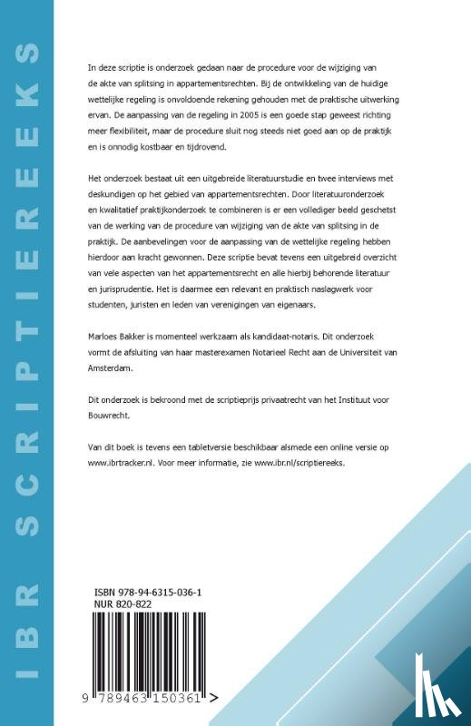 Bakker, Marloes - Het wijzigen van de akte van splitsing in appartementsrechten