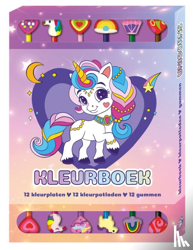 Interstat - Kleurboek Box met 12 potloden en gummen - Unicorns