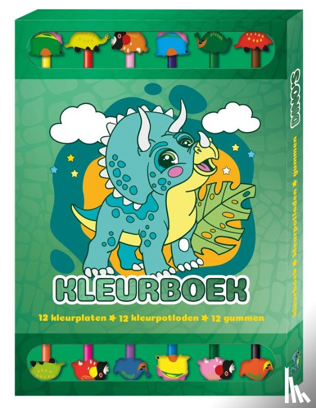 Interstat - Kleurboek Box met 12 potloden en gummen - Dino's