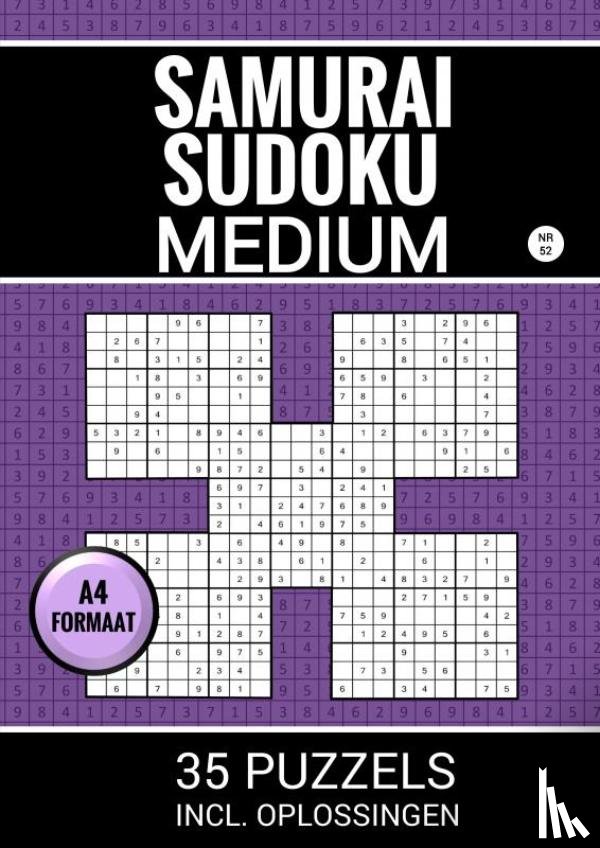 Puzzelboeken, Sudoku - Samurai Sudoku - Medium - 35 Puzzels Incl. Oplossingen - Nr. 52