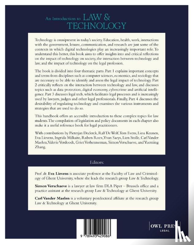 Lievens, Eva, Verschaeve, Simon, Vander Maelen, Carl - An introduction to Law & Technology