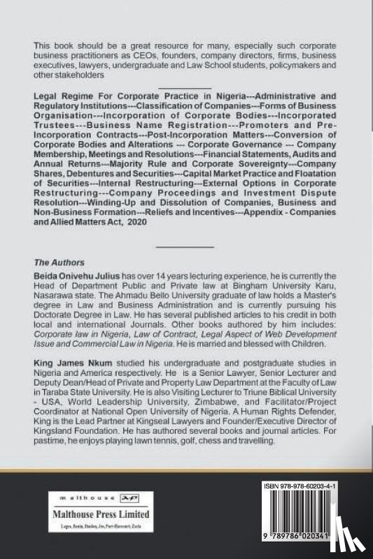 Beida, Julius Onivehu, Nkum, King James - Corporate Law in Nigeria