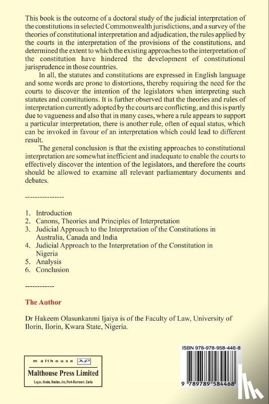 Ijaiya, Hakeem Olasunkanmi - Judicial Approach to Interpretation of Constitution