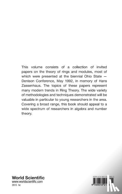 Surender K (Ohio Univ, Usa) Jain, Syed Tariq (The Ohio State Univ, Usa) Rizvi - Ring Theory - Proceedings Of The Biennial Ohio State-denison Conference 1992